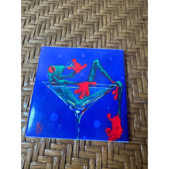 Whimsical Frog Art Ceramic Coasters Set Of 2 - Picture 2 of 7